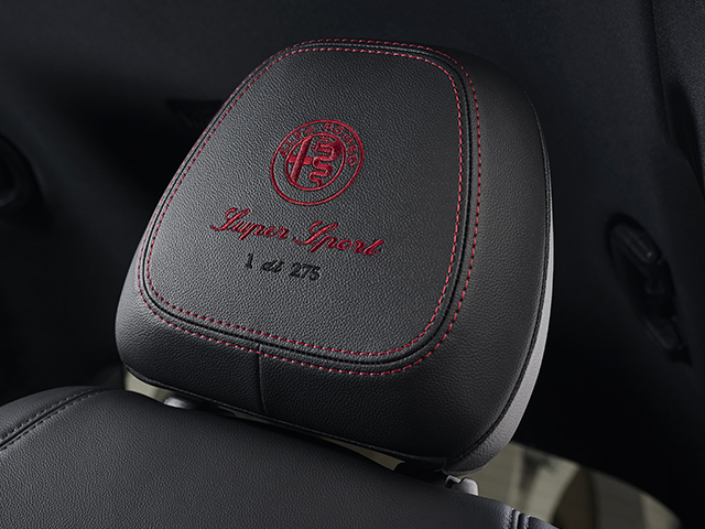 Numbered headrest with embroidered logo